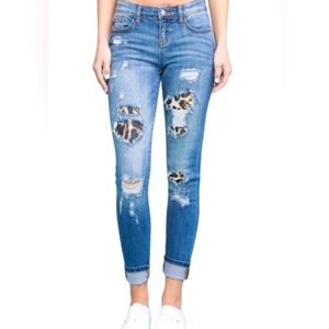 Judy Blue Skinny Fit Leopard Print Distressed Jeans Size 9 / 29 Regular Women's